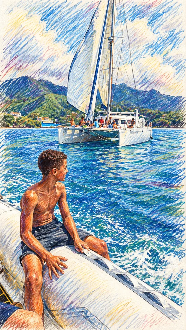 Catamarã Santosha em travessia